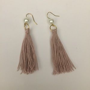 Dusty Mauve Tassel Earring with Glass Pearl